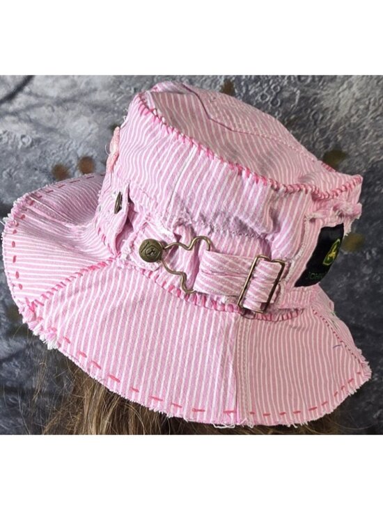 OOAK Handmade Boho Indie Pink John Deere Upcycle Bucket Hat Adjustable M 22\